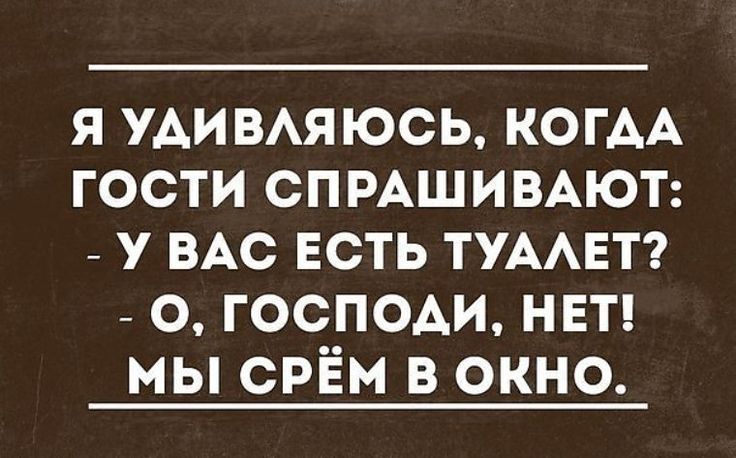 Я УДИВЛЯЮСЬ КОГДА ГОСТИ СПРАШИВАЮТ У ВАС ЕСТЬ ТУАЛЕТ ГОСПОДИ НЕТ МЫ СРЁМ В ОКНО