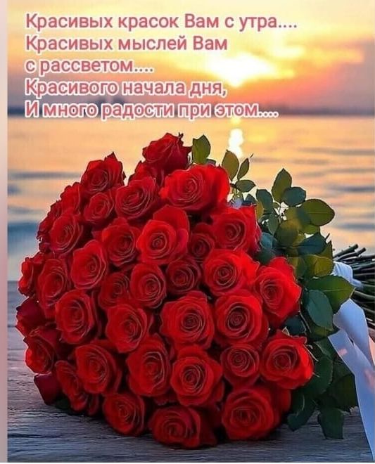 Красивых краскок Вам с утра....
Красивых мыслей Вам с рассветом....
Красивого начала дня,
И много радости при этом....