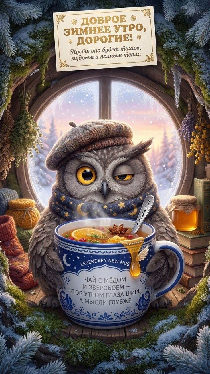 Доброе зимнее утро, дорогие! Пусть оно будет тихим, милым и полным тепла. Чай с медом и зверобоем — чтобы утром глаза шире, а мысли глубже.