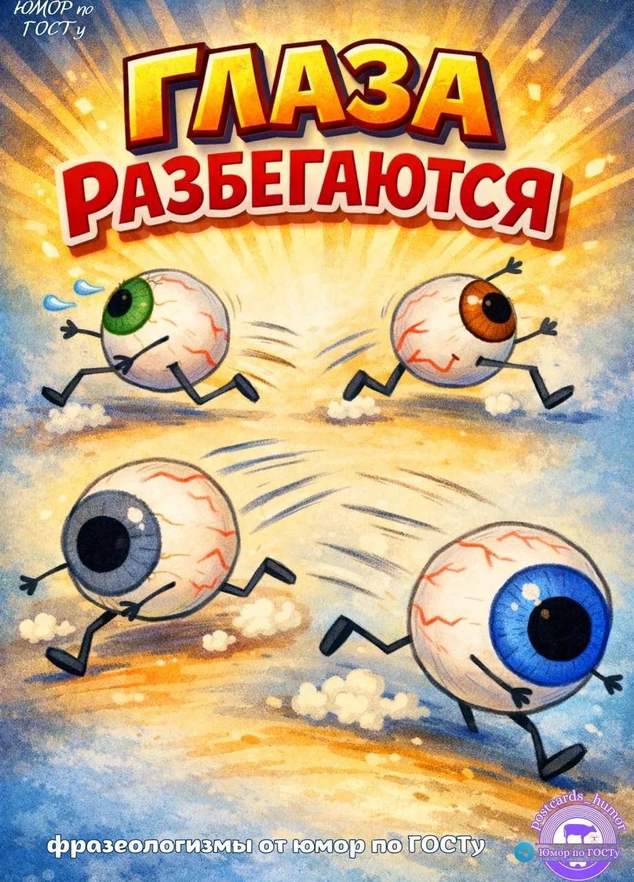 ГЛАЗА РАЗБЕГАЮТСЯ
фразеологизмы от юмор по ГОСТу
