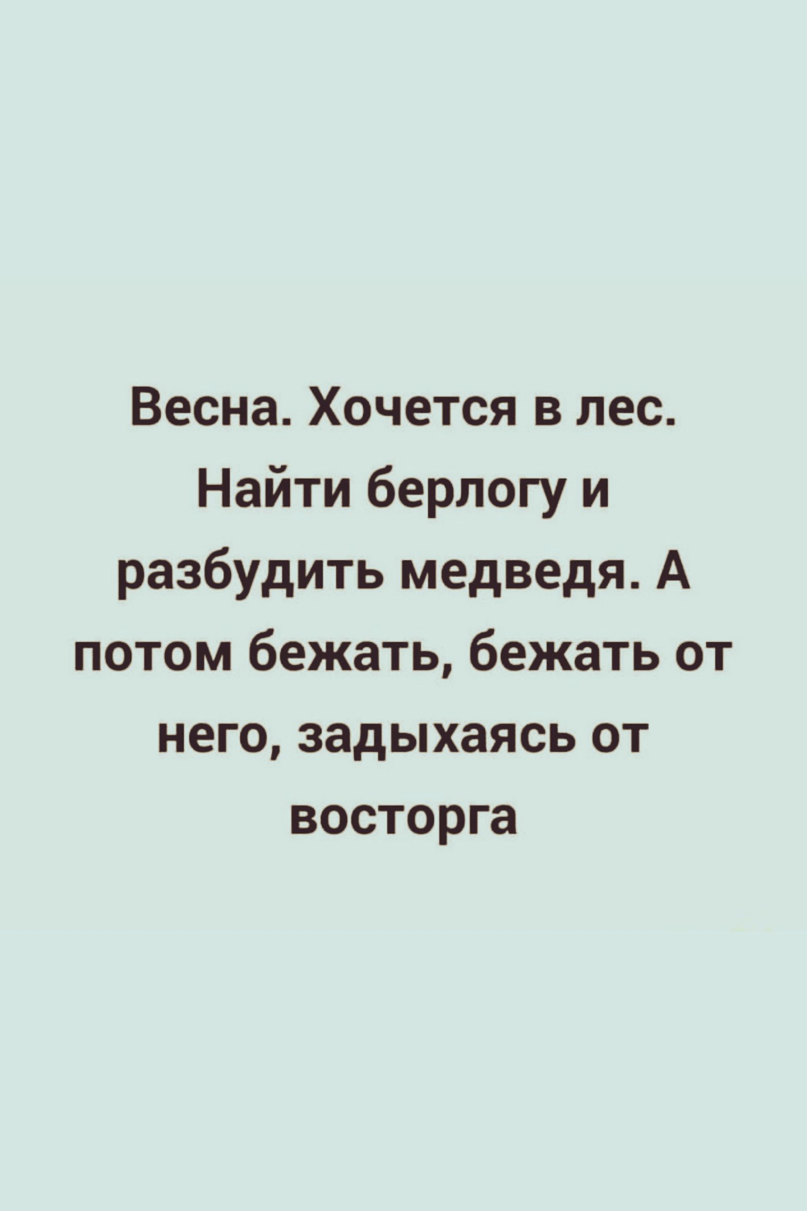 Весна Хочется в лес Найти берлогу и разбудить медведя А потом бежать бежать от него задыхаясь от восторга