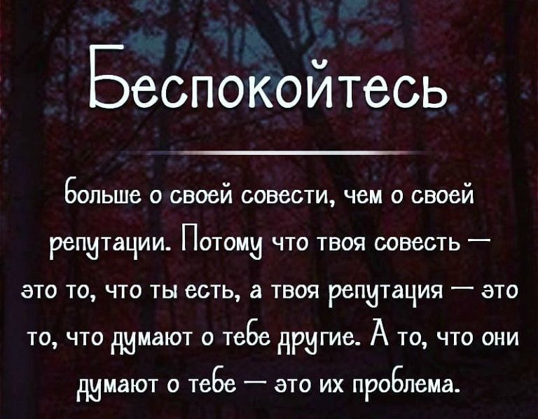 Беспокойтесь Больше о своей совести чем о своей репитачии Потоми что шоп совегль _ это то что ты есть а твоя репитачия это то чта шмат тебе дригие А та что они димают О Т866 _ ЭТО ИХ проБпема