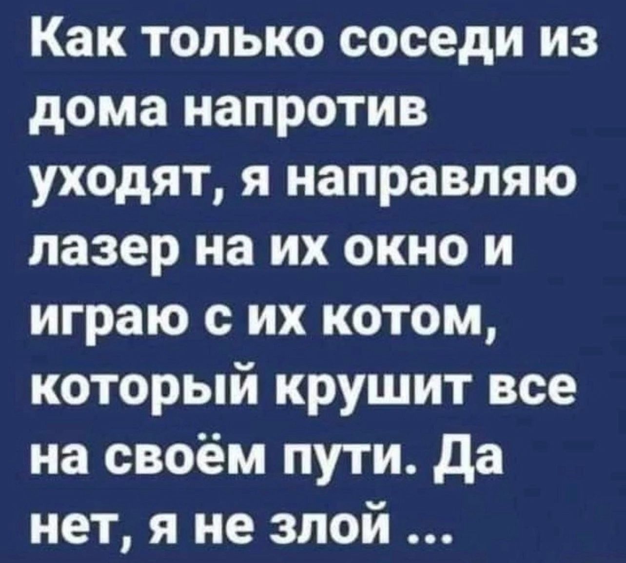 Как только соседи из дома напротив уходят я направляю лазер на их окно и играю с их котом который крушит все на своём пути Да нет я не злой