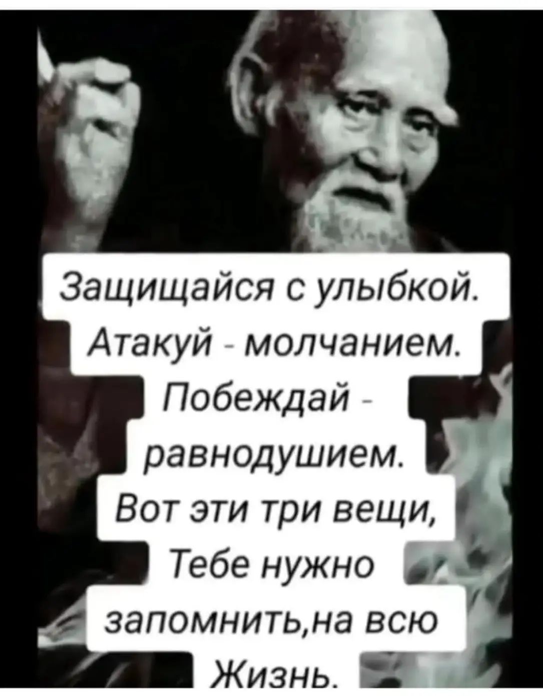Защищайся с улыбкой. Атакуй - молчанием. Побеждай - равнодушием. Вот эти три вещи, Тебе нужно запомнить, на всю Жизнь.