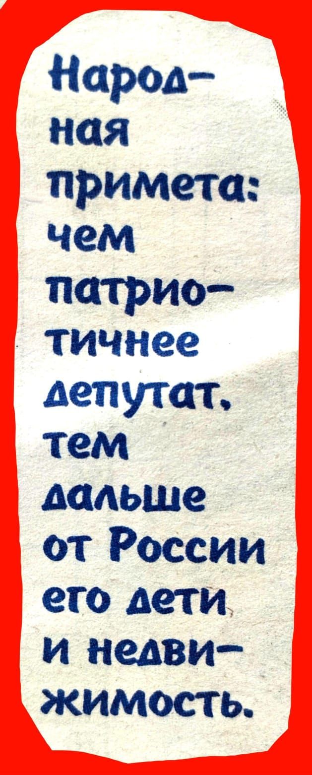 Народ ная примета чем патрио тичнее лепутат тем лальше от России ето дети и недви жимость