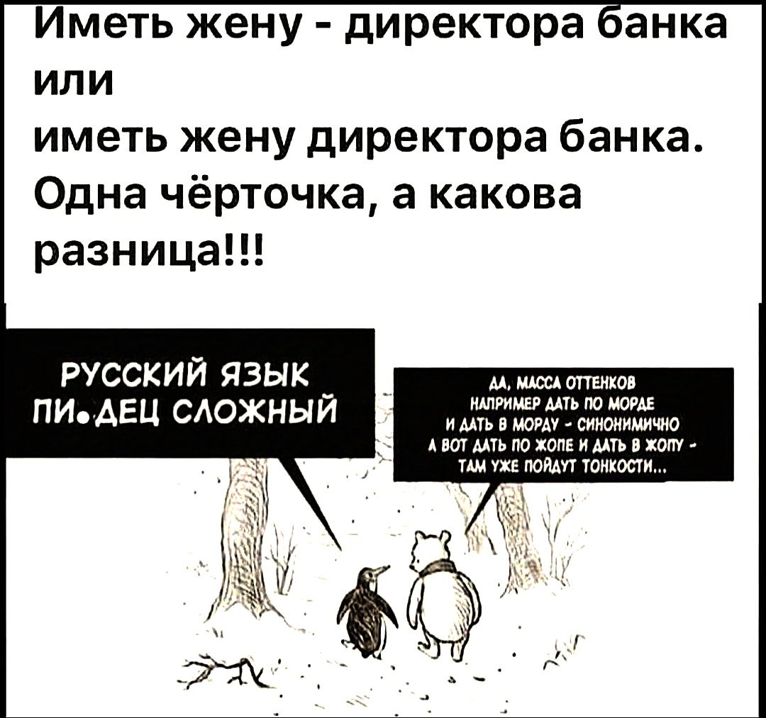 Иметь жену директора банка или иметь жену директора банка Одна чёрточка а какова разница РУССКИЙ ЯЗЫК _ а мке от ПИАЕЦ СЛОЖНЫЙ на ВМ т опонйчнЮ вотамь о о н аЛВ ж ТА ук ОМЕ ТОНтЬ