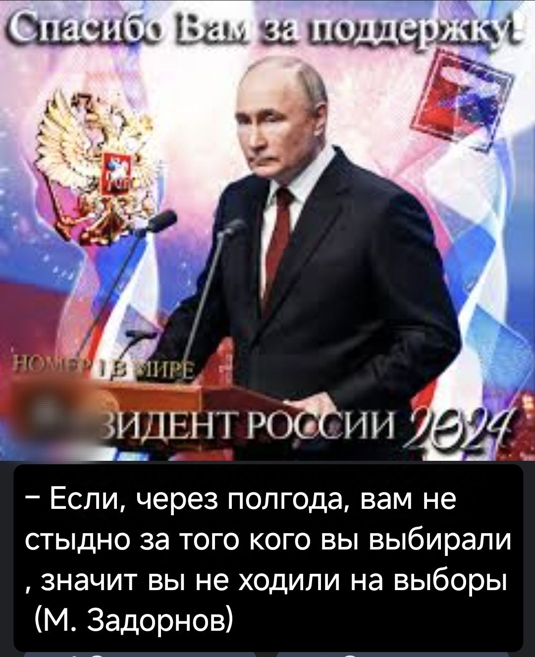 Если через полгода вам не стыдно за того кого вы выбирали значит вы не ходили на выборы М Задорнов