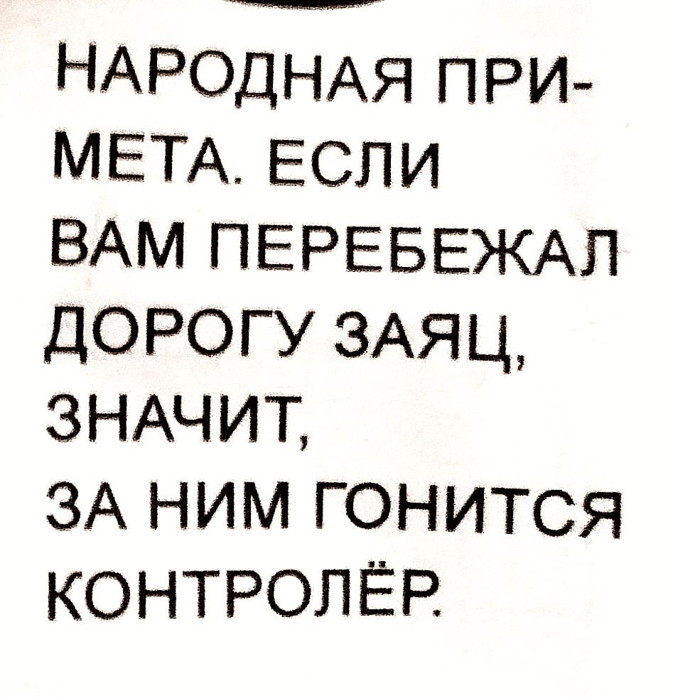 Анаа аа народная при мета. Если вам перебежал дорогу заяц, значит, за ним гонится контролёр