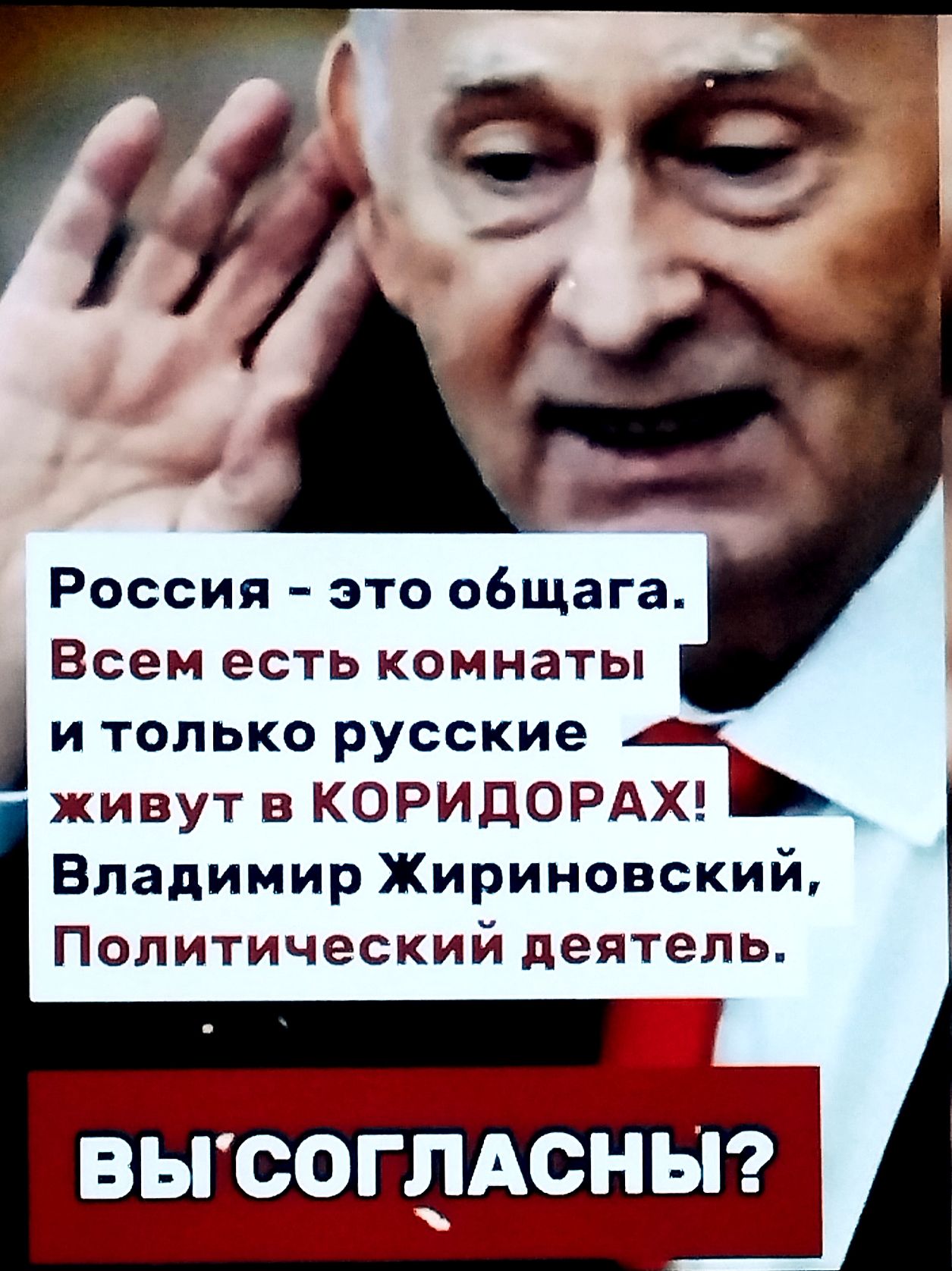 Россия - это общага. Всем есть комнаты и только русские живут в КОРИДОРАХ! Владимир Жириновский, Политический деятель. ВЫ согласны?