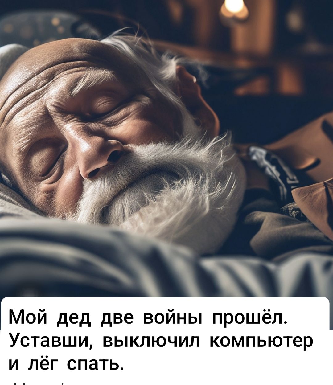 Мой дед две войны прошёл. Уставши, выключил компьютер и лёг спать.