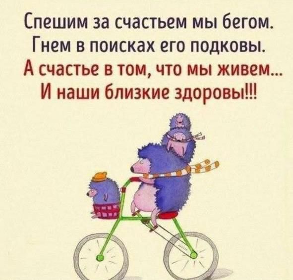 Спешим за счастьем мы бегом. Гнем в поисках его подковы. А счастье в том, что мы живем... И наши близкие здоровы!!!