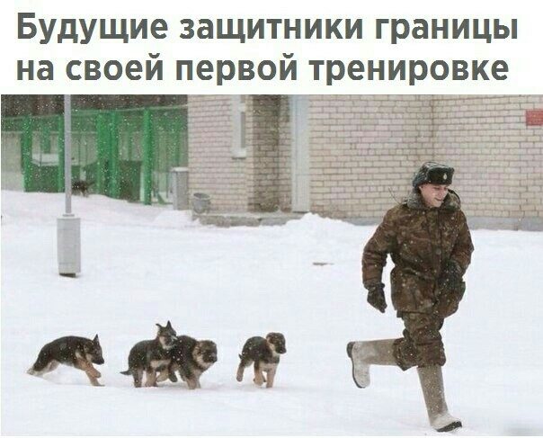 Будущие защитники границы на своей первой тренировке