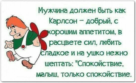 Мужчина должен быть как Карлсон добрый с ороцмм аппетитом в расцвете сип любить малыш только спокойствие
