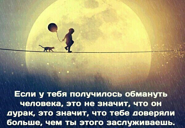 Если у тебя получилось обмануть человека это не значит что он дурак это значит что тебе доверяли больше чем ты этого заспуживаешь