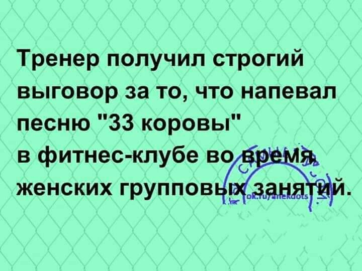 Тренер получил строгий выговор за то что напевал песню 33 коровы в фитнес клубе воь женских группов _ммі