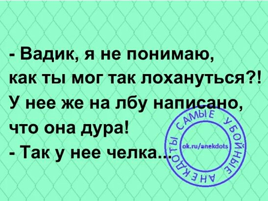 Вадик я не понимаю как ты мог так лохануться У нее же на лбу напи что она дура Так у нее челка
