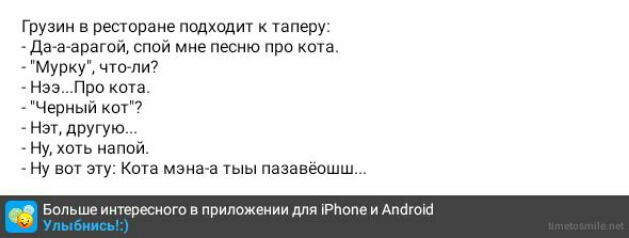 Грузии в ресторане тщхсдит таперу даьа арагой спой мне песню про кота _ Мурку чтопи7 НээПро кота _ Черный кт _ Нат дРУГУю _ Ну хоть папой Ну вот эту Кота мана а тыы пазавеошш Бопьше интересного в припожениидлп Рпопви Апит