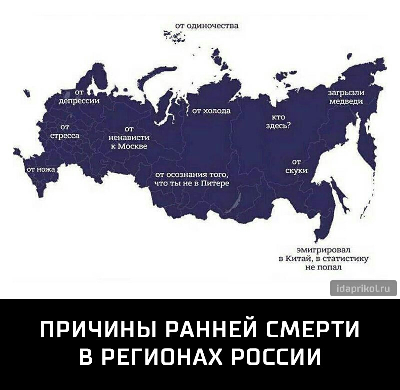 от одиночества 1323 загрызпи медведи от хопадв от ненависти к Москве от осознания того что ты не в Питере эмигрировал в китай в статистику не попал ПРИЧИНЫ РАННЕЙ СМЕРТИ В РЕГИОНАХ РОССИИ