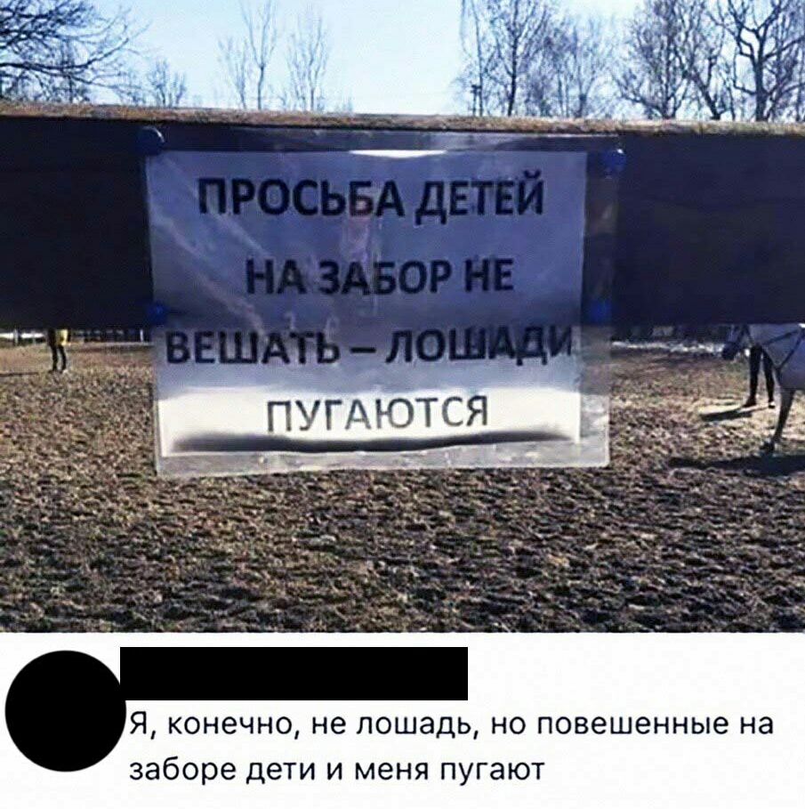 Я конечно не лошадь но повешенные на заборе дети и меня пугают