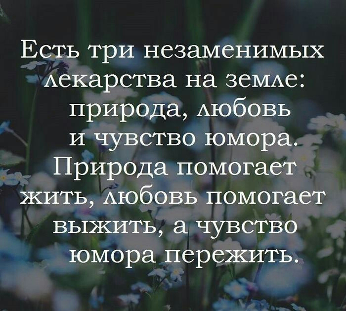 Есть три незаменимых Аекарства на зеМАе природа АЮбОВЬ и чувство юмора Природа помогает жить АЮбОВЬ помогает выжить а чувство юмора пережить