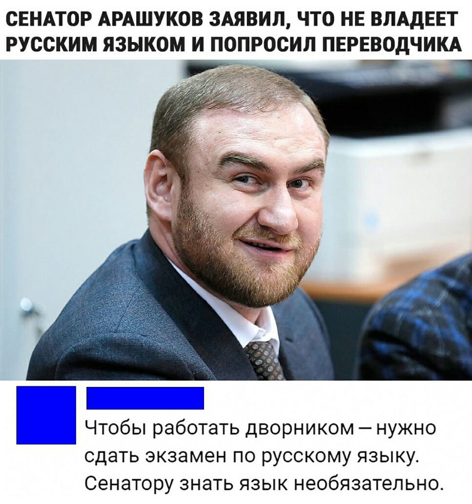 СЕНАТОР АРАШУКОВ 3АЯВИЛ ЧТО НЕ ВЛАдЕЕТ РУССКИМ ЯЗЫКОМ И ПОПРОСИЛ ПЕРЕВОДЧИКА Чтобы работать дворником нужно сдать экзамен по русскому языку Сенатору знать язык необязательно