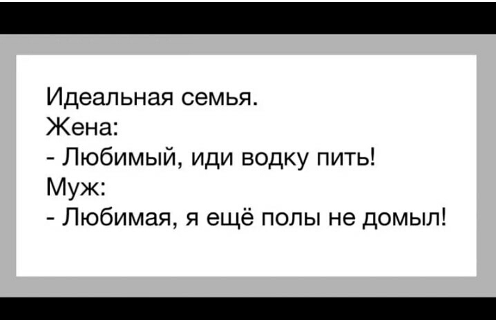 Идеальная семья Жена Любимый иди водку пить Муж Любимая я ещё полы не домыл