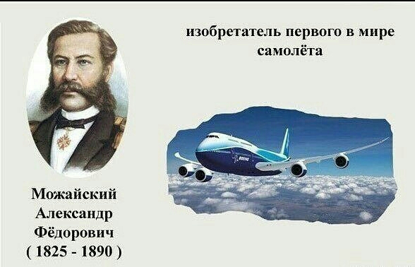 изобретатель первою в мире самолёта Можайский Александр Фёдорович 1 825 1 890