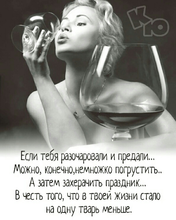 Если тебя разочаровали и предали Можно конечнонемножко погрустить А затем захерачить праздник В кисть того что в твоей жизни стало на одну тварь меньше