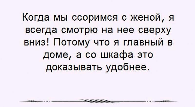 Когда мы ссоримся с женой я всегда смотрю на нее сверху вниз Потому что я главный в доме а со шкафа это доказывать удобнее
