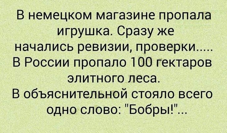 В немецком магазине пропала игрушка Сразу же начались ревизии проверки В России пропало 100 гектаров элитного леса В объяснительной стояло всего одно слово Бобры