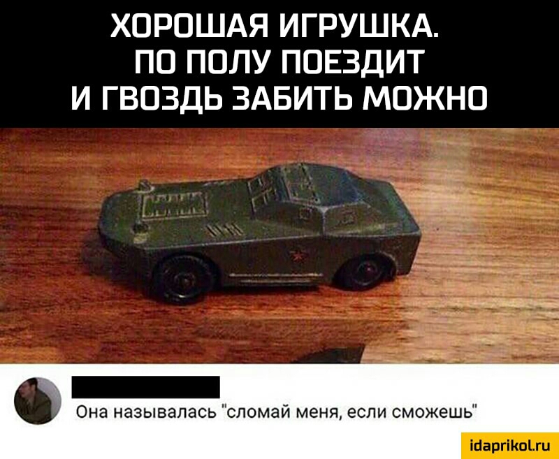 ХОРОШАЯ ИГРУШКА ПО ПОЛУ ПОЕЗДИТ И ГВОЗДЬ ЗАБИТЬ МОЖНО Она называлась сломай меня если сможешь