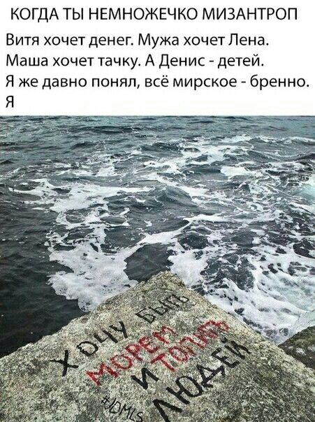 КОГДА ТЫ НЕМНОЖЕЧКО МИЗАНТРОП Витя хочет денег Мужа хочет Лена Маша хочет тачку А Денис детей Я же давно понял всё мирское бренно