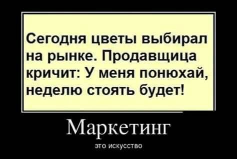 Сегодня цветы выбирал на рынке Продавщица кричит У меня понюхай неделю стоять будет Маркетинг эш искусство