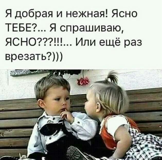 Я добрая и нежная Ясно ТЕБЕ Я спрашиваю ЯСНО Или ещё раз врезать е_ _