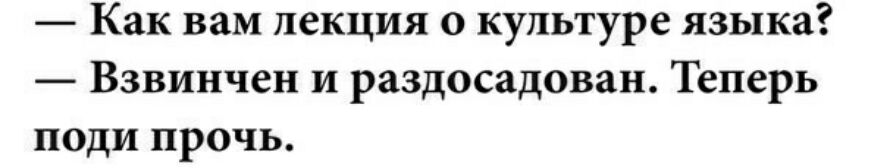 Как вам лекция о культуре языка Взвинчен и раздосадован Теперь поди прочь