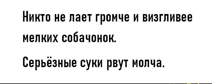 НИКТО не ПЗЕТ ГРПМЧЕ И ВИЗГПИВЕЕ МЕЛКИХ СПЙЗЧОНПК Серьёзные суки рвут молча