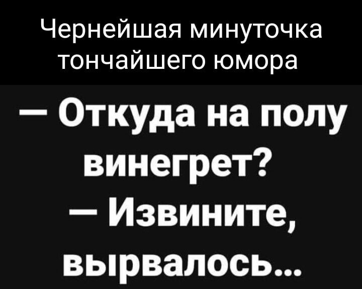 Чернейшая минуточка тончайшего юмора Откуда на полу винегрет Извините вырвалось