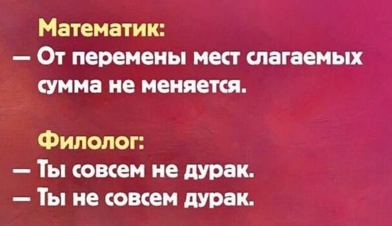 Математик От перемены мест шагаемых сумма не меняется Филолог Ты ювсем не дурак Ты не совсем дурак