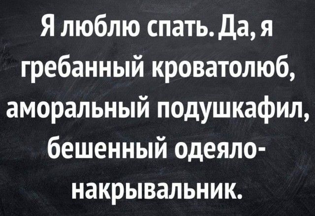 Я люблю спать да я гребанный кроватолюб аморальный подушкафил бешенный одеяло накрывальник