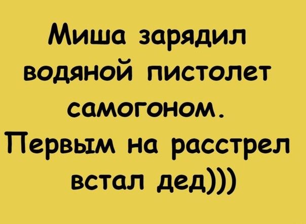 Миша зарядил водяной пистолет самогонам Первым на расстрел встал дед