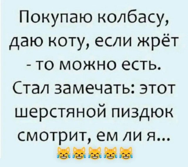 Покупаю колбасу даю коту если жрёт то можно есть Ста1 замечать этот шерстяной пиздюк смотрит ем ли я 85