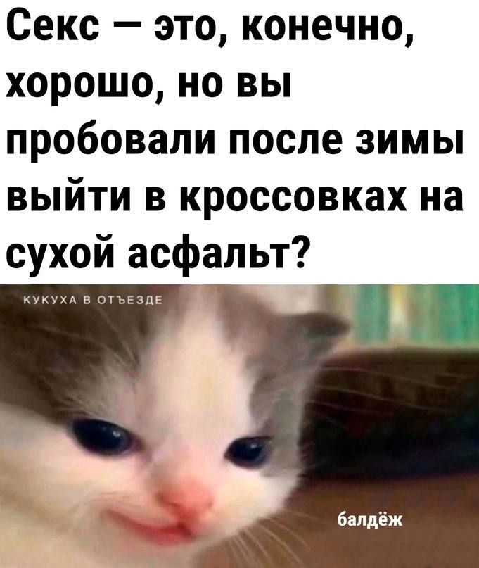 Секс это конечно хорошо но вы пробовали после зимы выйти в кроссовках на сухой асфальт ькздв