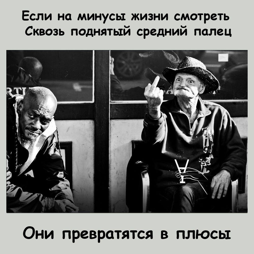 ЕСЛИ на минусы ЖИЗНИ СМОТРСТЬ Сквозь поднятый средний палец Они превратятся в плюсы