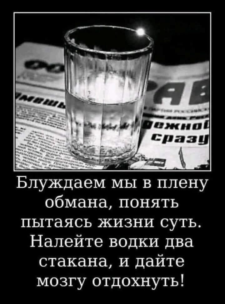 Блуждаем мы в плену обмана понять пытаясь жизни суть Налейте водки два стакана и дайте мозгу отдохнуть