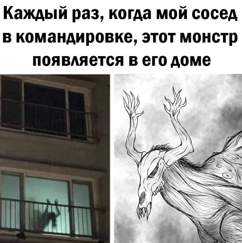 Каждый раз когда мой сосед в командировке этот монстр появляется в его доме