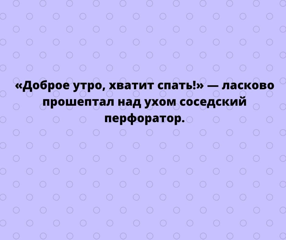 доброе утро хватит спать ласково прошептал над ухом соседский перфоратор