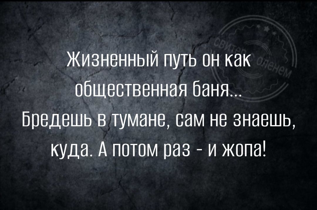 Жизненный путь он как общественная баня Бпедешь в тумане вам не знаешь куда А потом паз и жопа