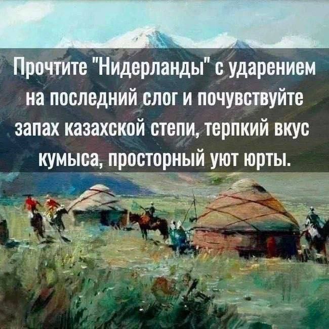 Прочтите Нидерланды с ударением на последний слоги почувствуйте запах казахской степи терпкий вкус кумыса просторный уют юрты