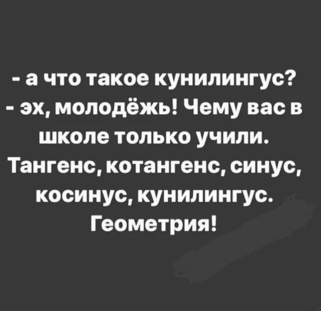 а что такое кунилингус эх молодёжь Чему вас в школе только учили Тангенс котангенс синус косинус кунилингус Геометрия