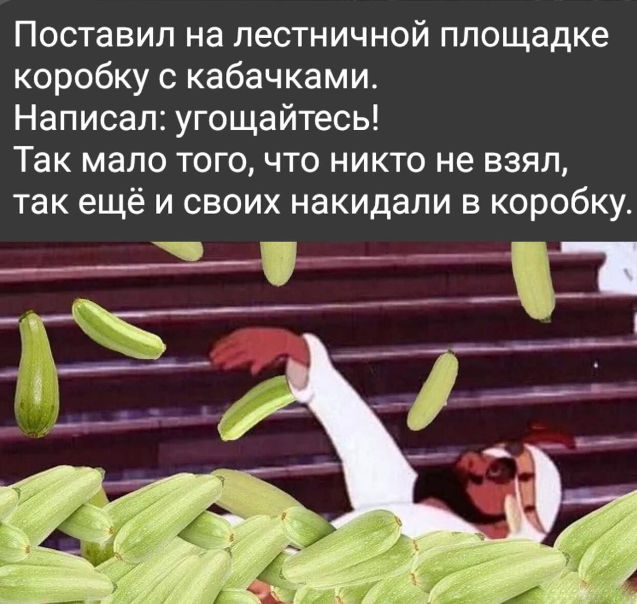 Поставил на лестничной площадке коробку с кабачками Написал угощайтесь Так мало того что никто не взял так ещё и своих накидали в коробку